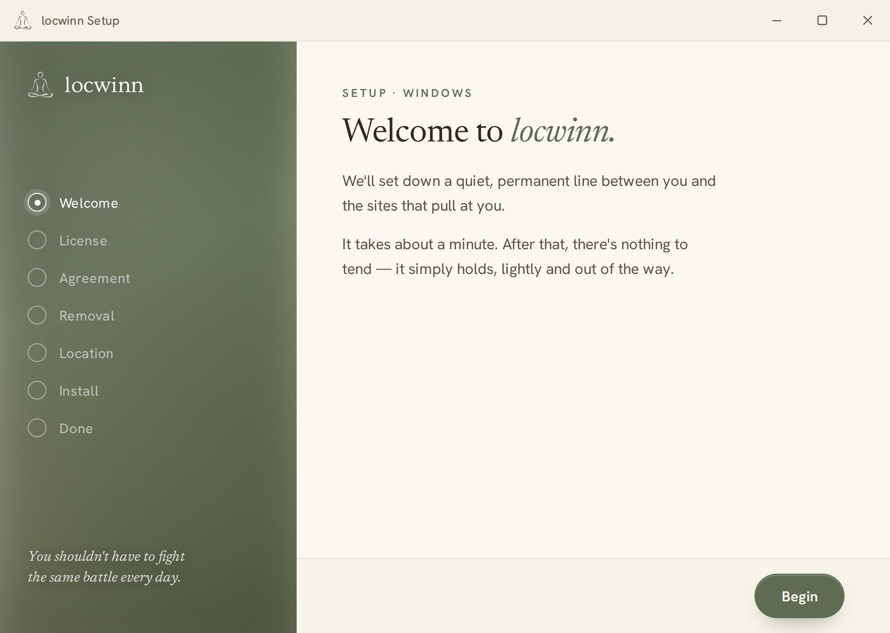 The locwinn installer's welcome screen